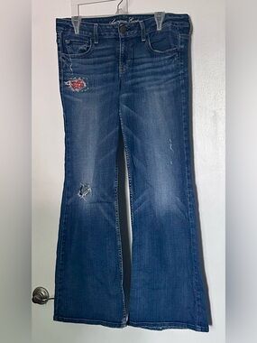 American Eagle Outfitters AE Hipster Flare Jeans with Patch Detail